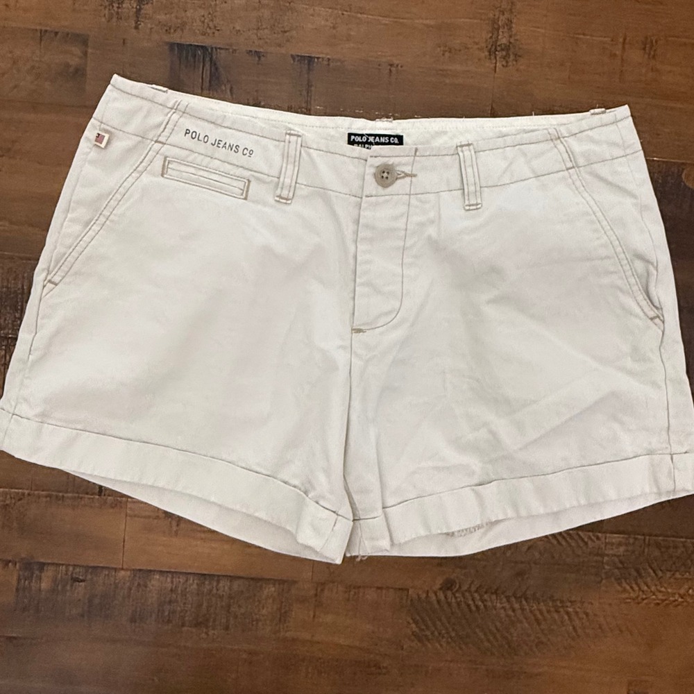 VTG 90s Polo Jeans Co Ralph Lauren Women Beige Chino Shorts sz 8 Cuffed Cotton